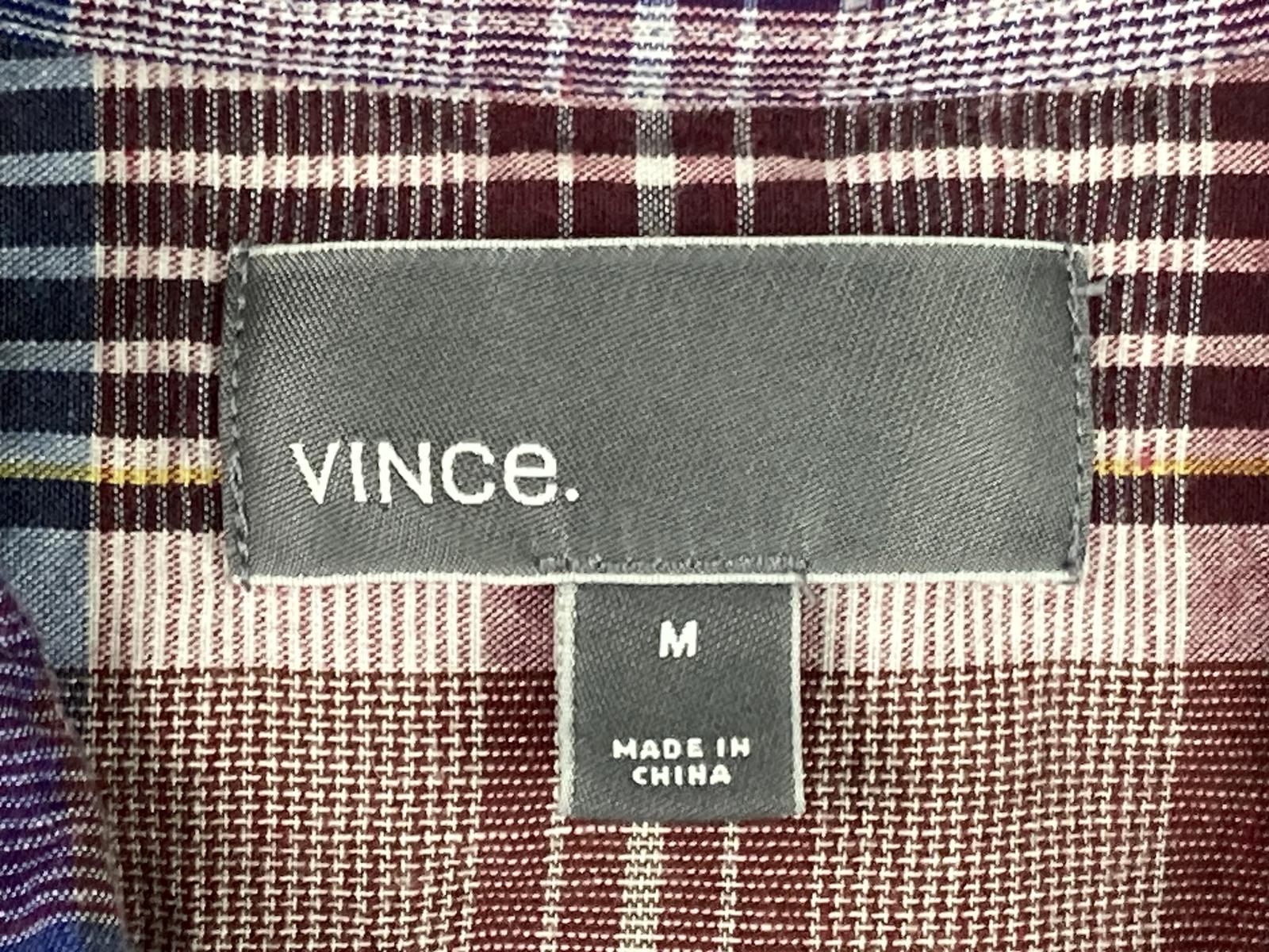 Vince Plaid Button Down Shirt Men's Blue Burgundy Linen Blend Sz M