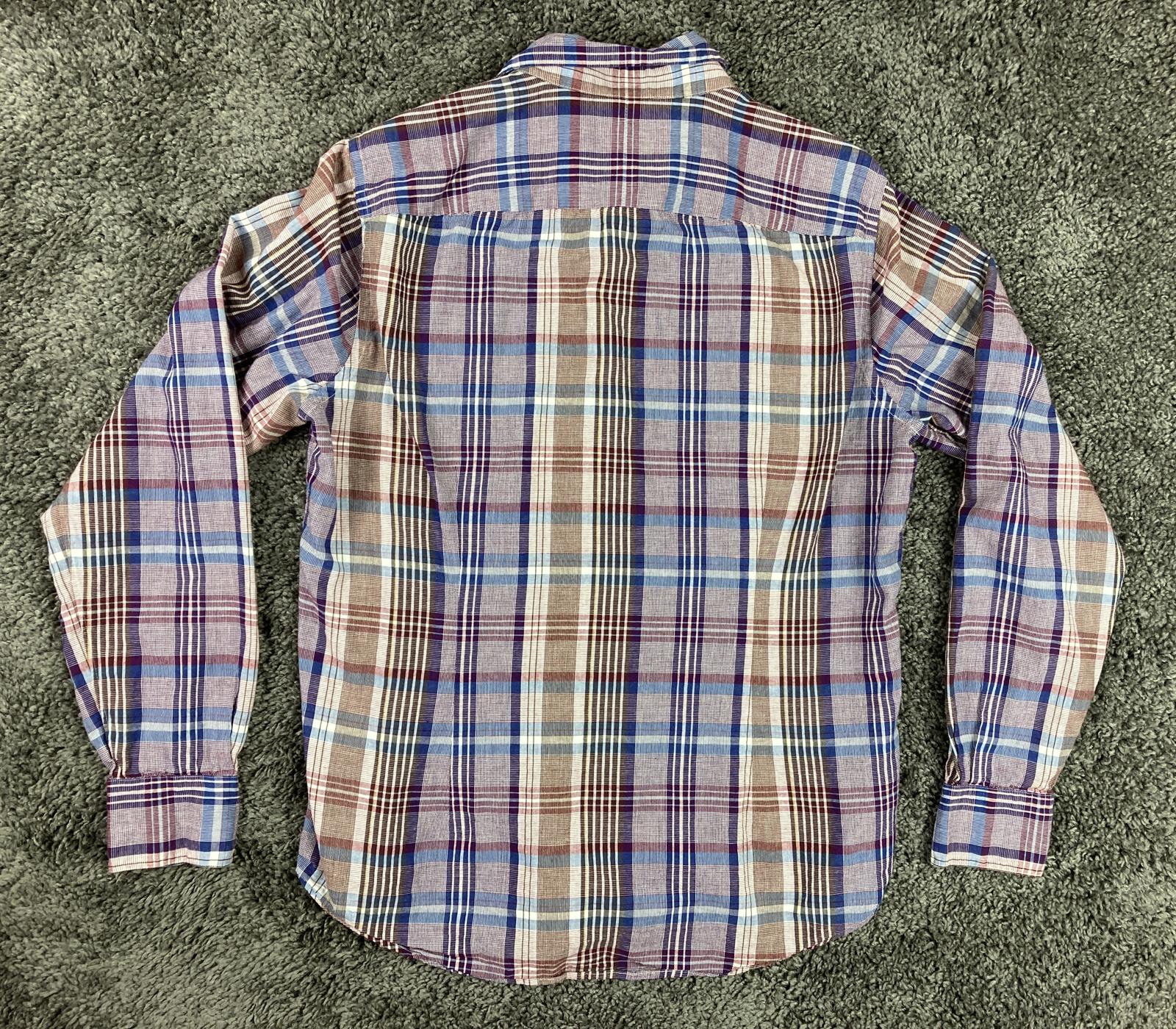Vince Plaid Button Down Shirt Men's Blue Burgundy Linen Blend Sz M