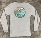 O'Neill Modern Fit Long Sleeve T-Shirt Men's Heather Gray Back Wave Graphic Sz M