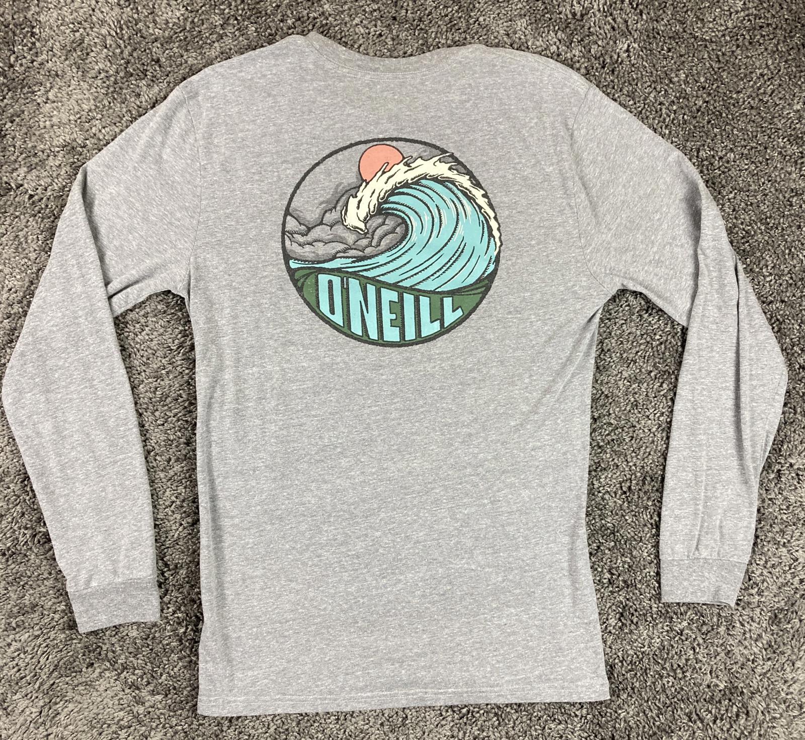 O'Neill Modern Fit Long Sleeve T-Shirt Men's Heather Gray Back Wave Graphic Sz M