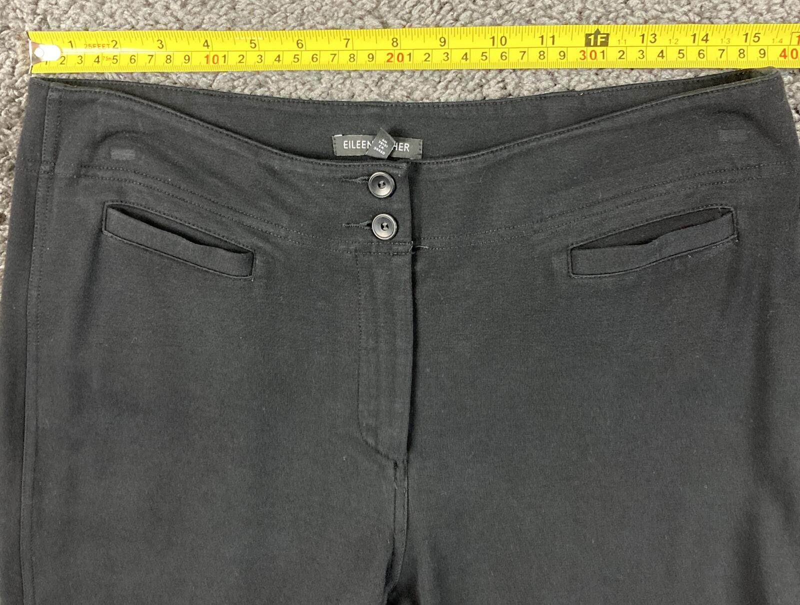 Eileen Fisher Milano Viscose Knit Pants Black Straight Leg Trousers Pockets Sz S