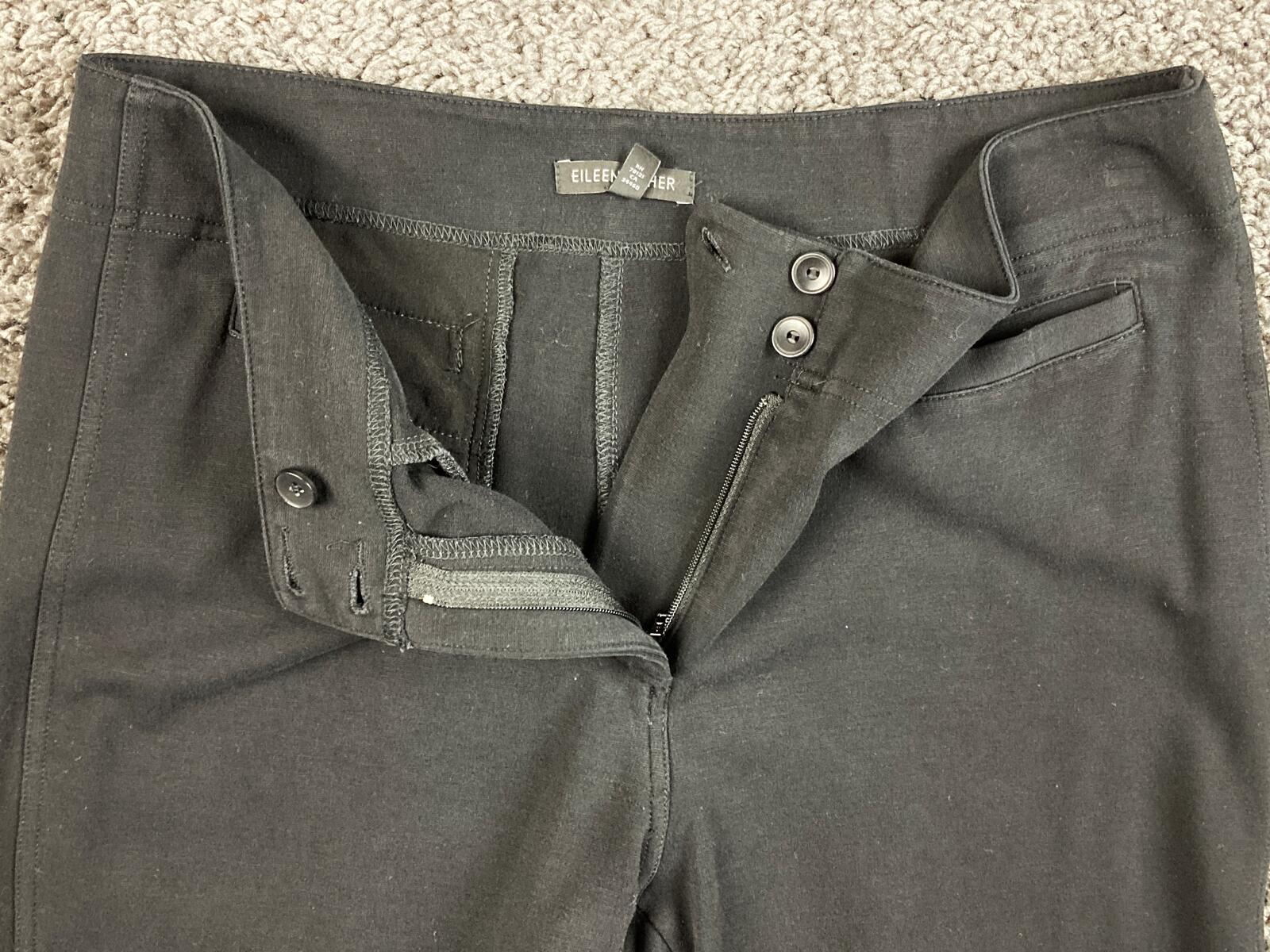 Eileen Fisher Milano Viscose Knit Pants Black Straight Leg Trousers Pockets Sz S