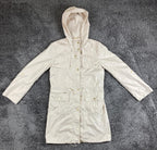 Ellen Tracy Hooded Raincoat Anorak Jacket Beige Gold Hardware Medium Length Sz S