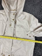Ellen Tracy Hooded Raincoat Anorak Jacket Beige Gold Hardware Medium Length Sz S