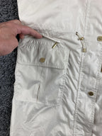 Ellen Tracy Hooded Raincoat Anorak Jacket Beige Gold Hardware Medium Length Sz S