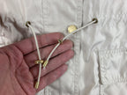 Ellen Tracy Hooded Raincoat Anorak Jacket Beige Gold Hardware Medium Length Sz S