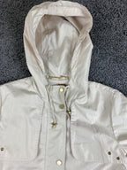 Ellen Tracy Hooded Raincoat Anorak Jacket Beige Gold Hardware Medium Length Sz S