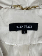 Ellen Tracy Hooded Raincoat Anorak Jacket Beige Gold Hardware Medium Length Sz S