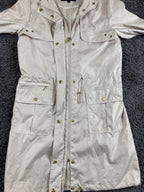 Ellen Tracy Hooded Raincoat Anorak Jacket Beige Gold Hardware Medium Length Sz S
