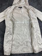 Ellen Tracy Hooded Raincoat Anorak Jacket Beige Gold Hardware Medium Length Sz S