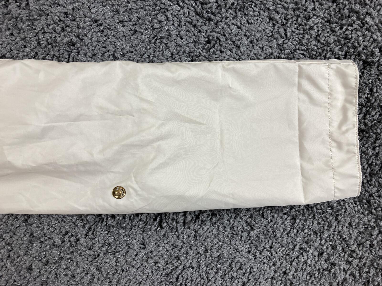 Ellen Tracy Hooded Raincoat Anorak Jacket Beige Gold Hardware Medium Length Sz S