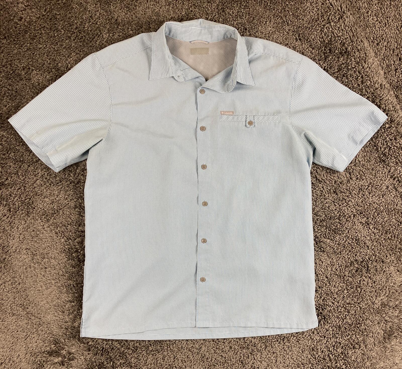 Columbia Declination Trail Shirt Mens Blue Check Short Sleeve Button Up Mesh L