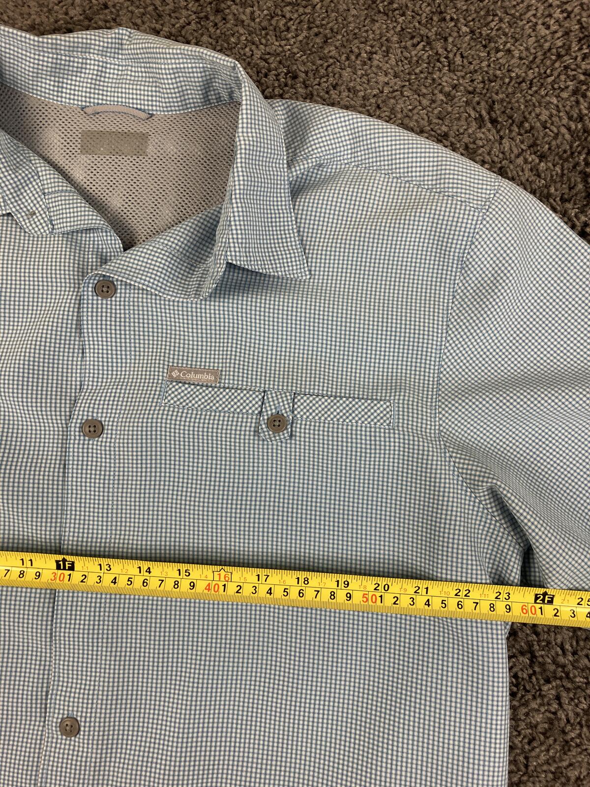 Columbia Declination Trail Shirt Mens Blue Check Short Sleeve Button Up Mesh L