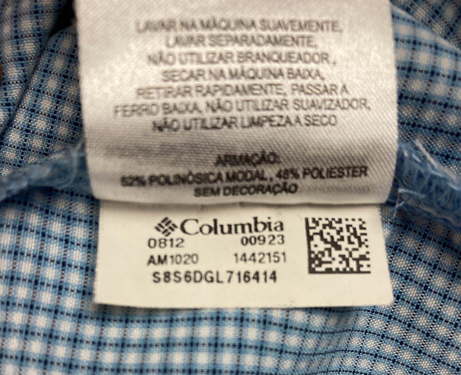 Columbia Declination Trail Shirt Mens Blue Check Short Sleeve Button Up Mesh L