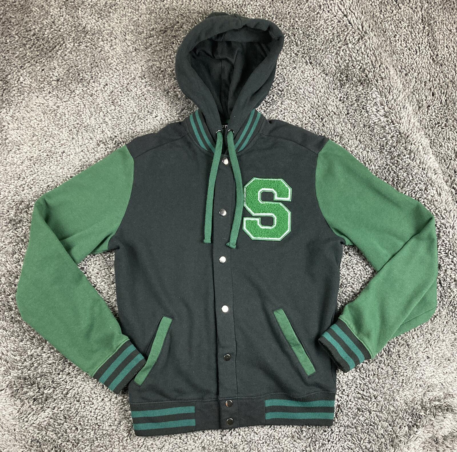 Harry Potter Slytherin Varsity Jacket Hoodie Black Green Hogwarts Coat Sz Small