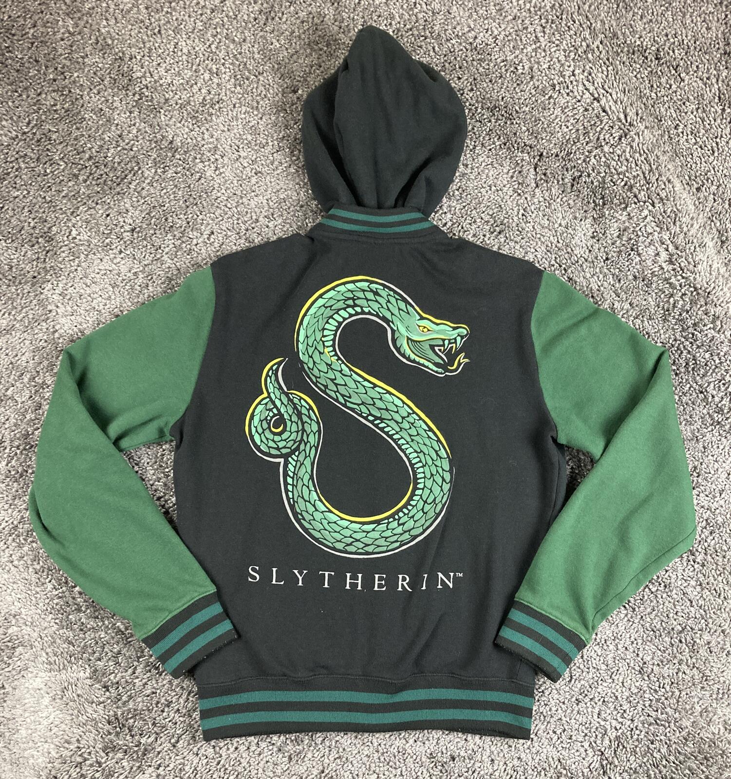 Harry Potter Slytherin Varsity Jacket Hoodie Black Green Hogwarts Coat Sz Small