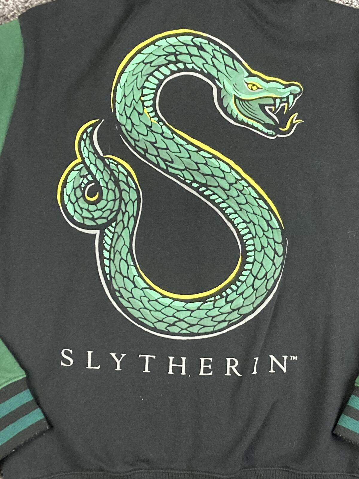 Harry Potter Slytherin Varsity Jacket Hoodie Black Green Hogwarts Coat Sz Small