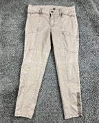 White House Black Market The Skinny Ankle Pants Tan Embroidered Zip Hem Sz 8