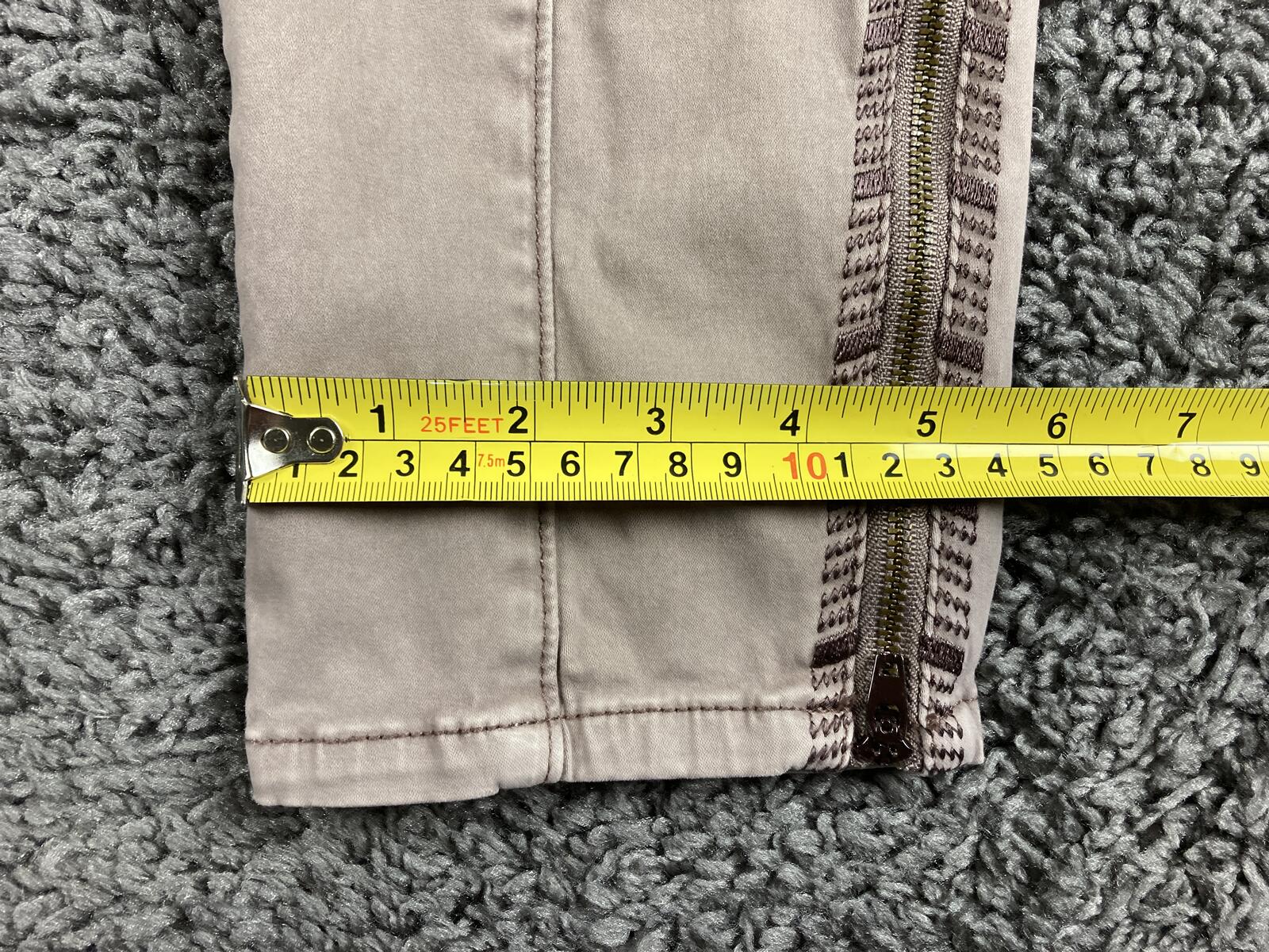 White House Black Market The Skinny Ankle Pants Tan Embroidered Zip Hem Sz 8