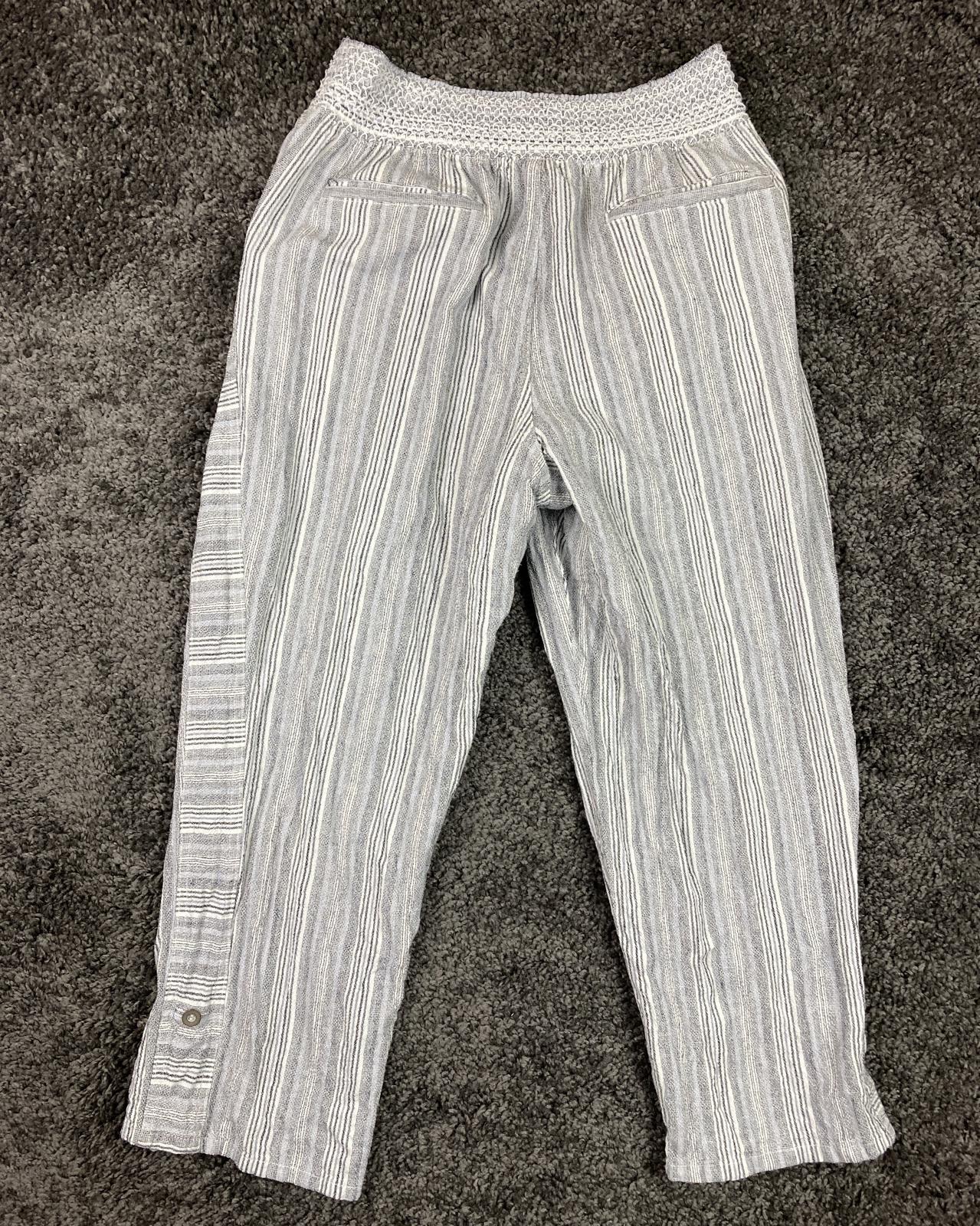 Westbound Pants Linen Blend Striped Wide Leg Women XL Smocked Waist Drawstring