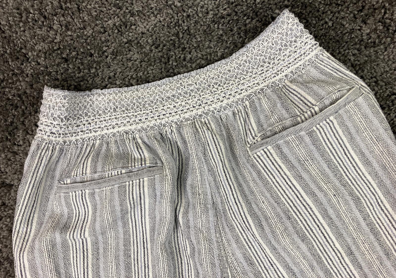 Westbound Pants Linen Blend Striped Wide Leg Women XL Smocked Waist Drawstring