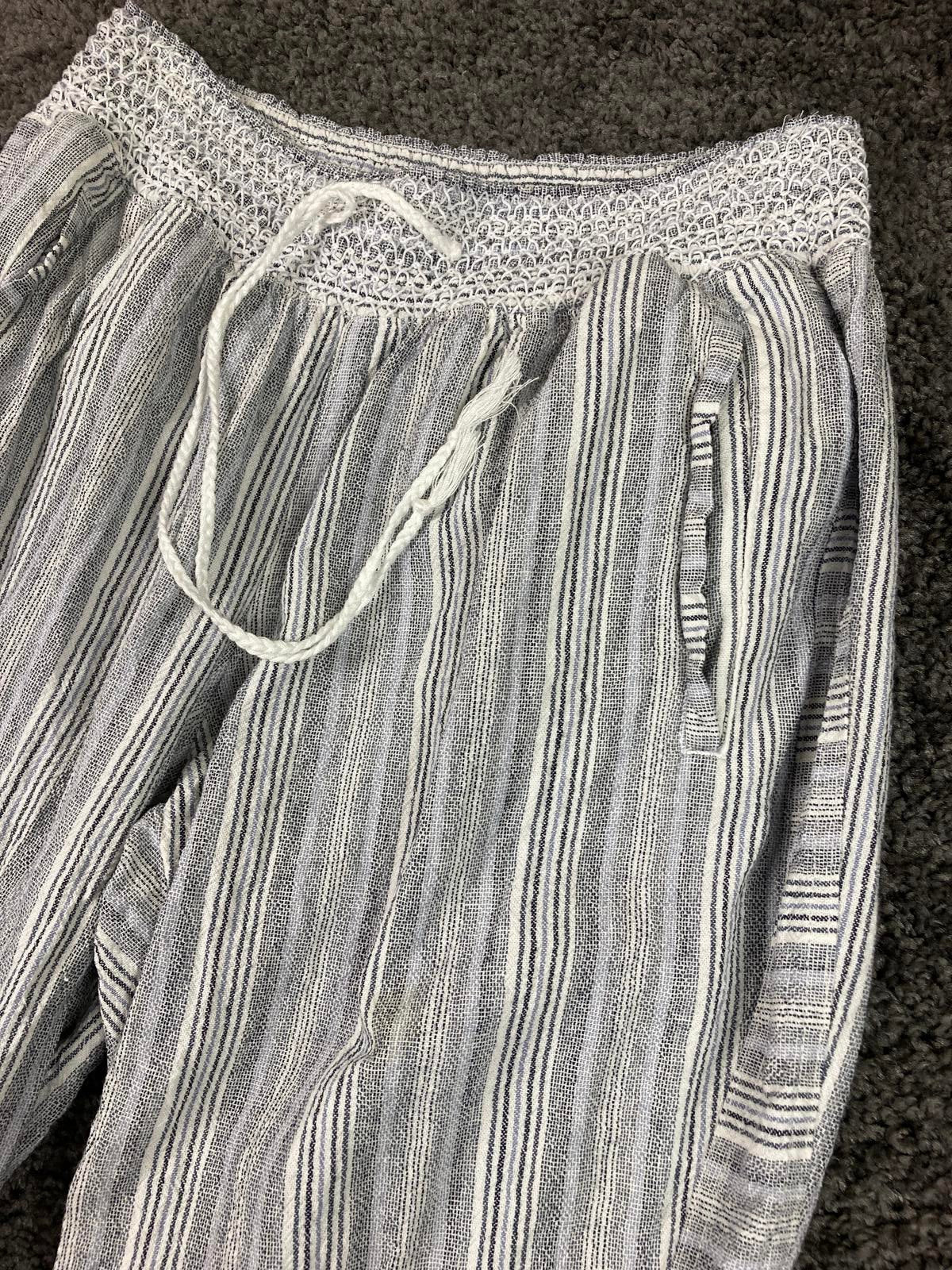 Westbound Pants Linen Blend Striped Wide Leg Women XL Smocked Waist Drawstring