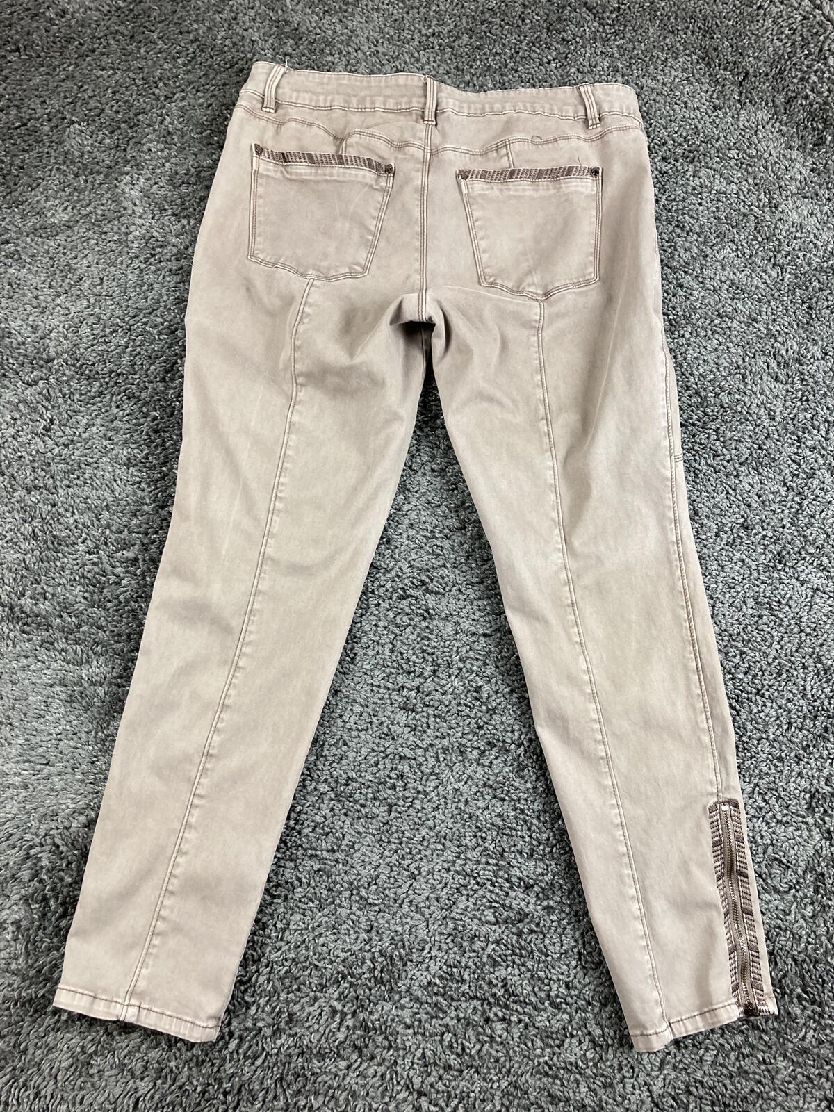 White House Black Market The Skinny Ankle Pants Tan Embroidered Zip Hem Sz 8