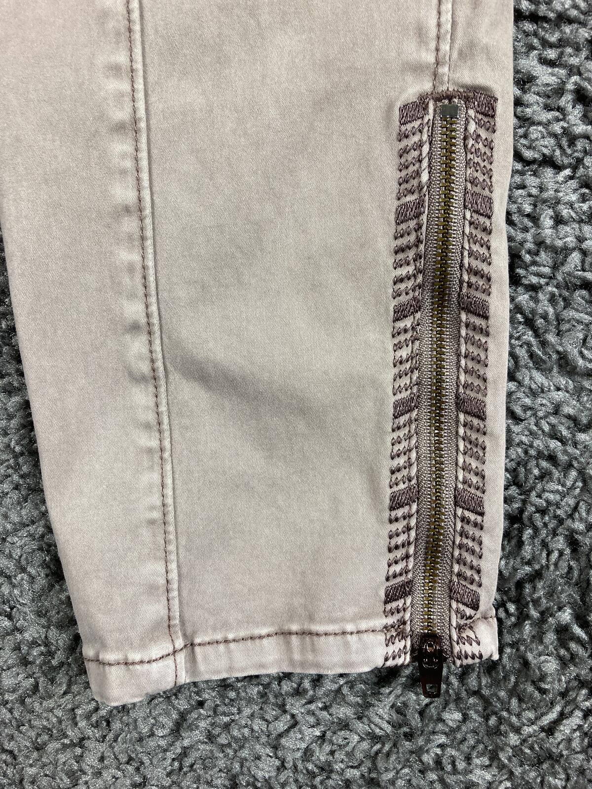 White House Black Market The Skinny Ankle Pants Tan Embroidered Zip Hem Sz 8