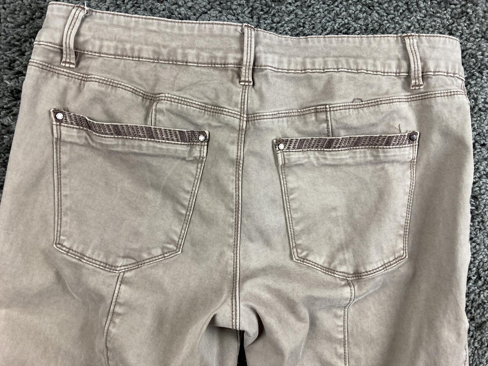 White House Black Market The Skinny Ankle Pants Tan Embroidered Zip Hem Sz 8