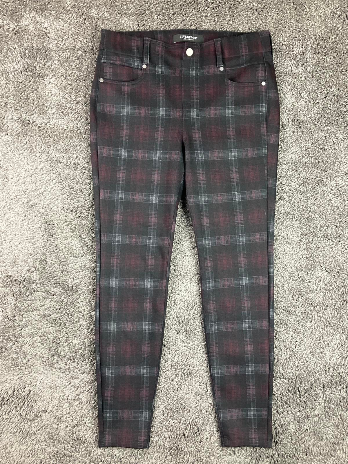 Liverpool Los Angeles Gia Glider Pull On Skinny Pants BLK/RED Plaid Size 10/30
