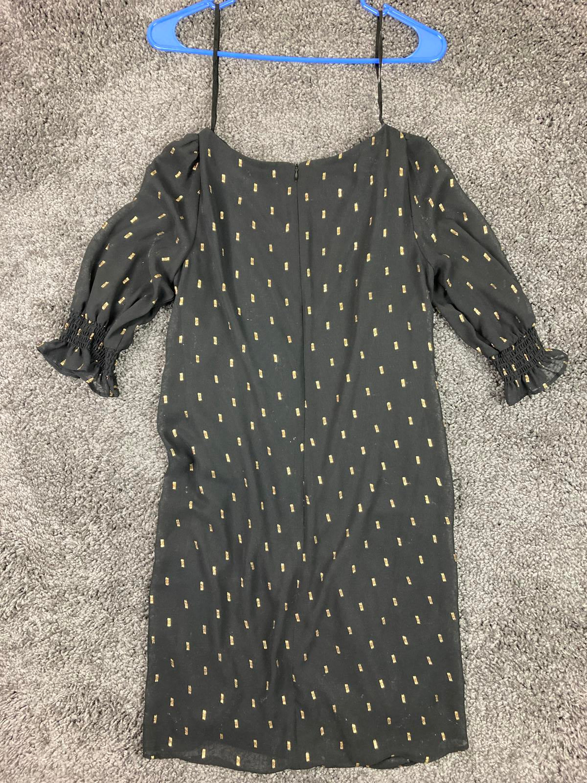 Eliza J Black Dress Gold Metallic Puff Sleeve  Size 8