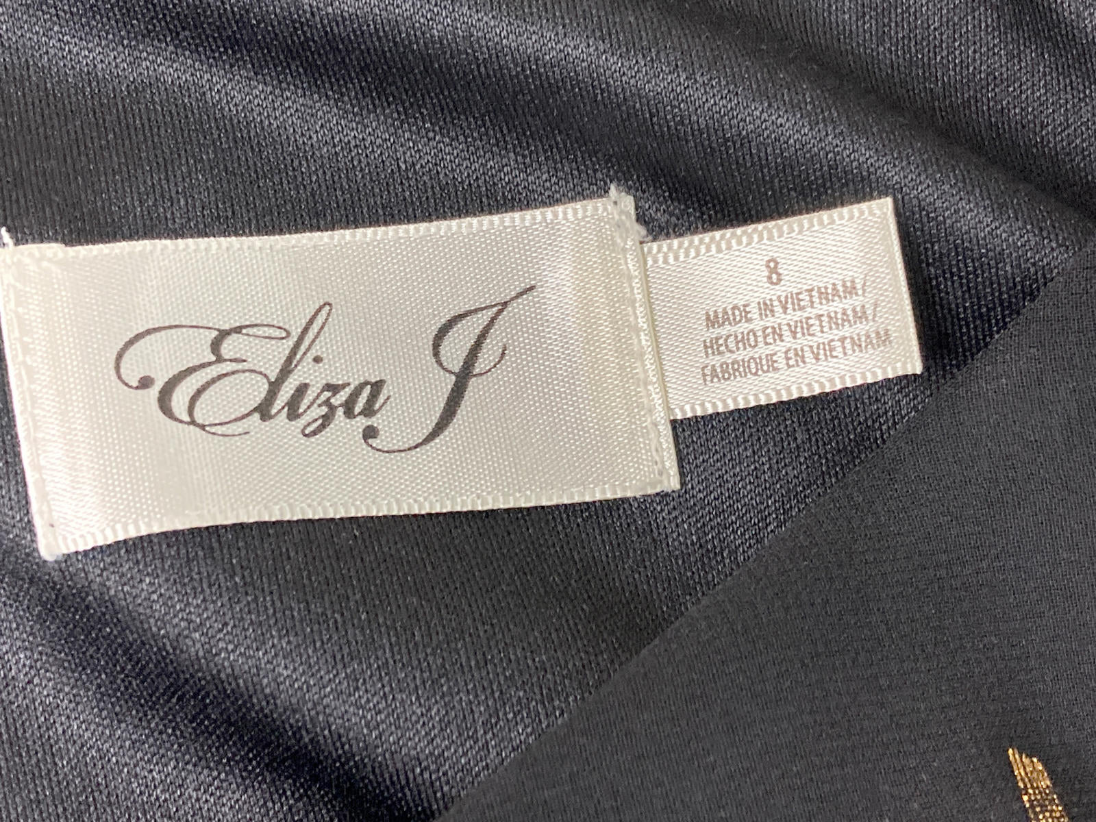Eliza J Black Dress Gold Metallic Puff Sleeve  Size 8