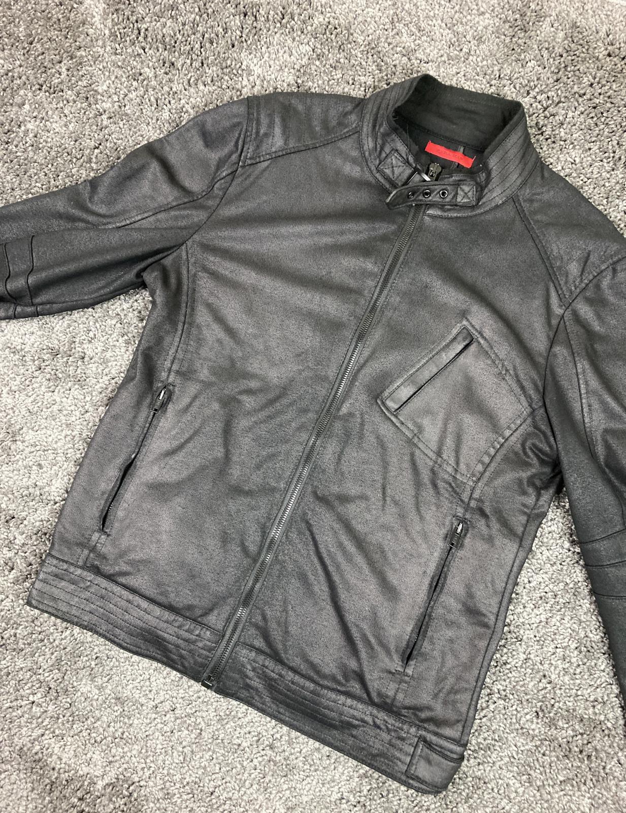 Zara Man Faux Leather Moto Jacket Black XL Biker Style Zip Pockets Lined