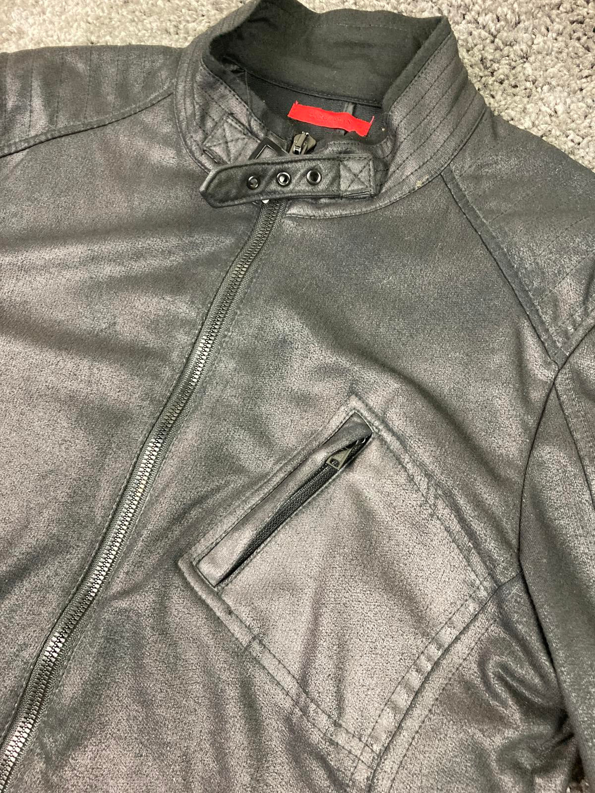 Zara Man Faux Leather Moto Jacket Black XL Biker Style Zip Pockets Lined