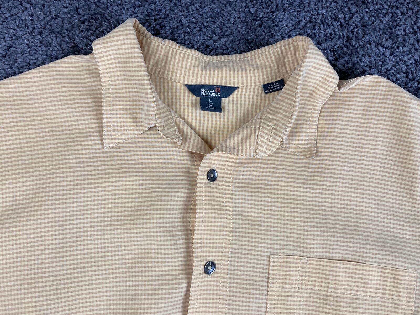 Royal Robbins Button Down Shirt Men’s Yellow Stripe Short Sleeve Modal Sz L