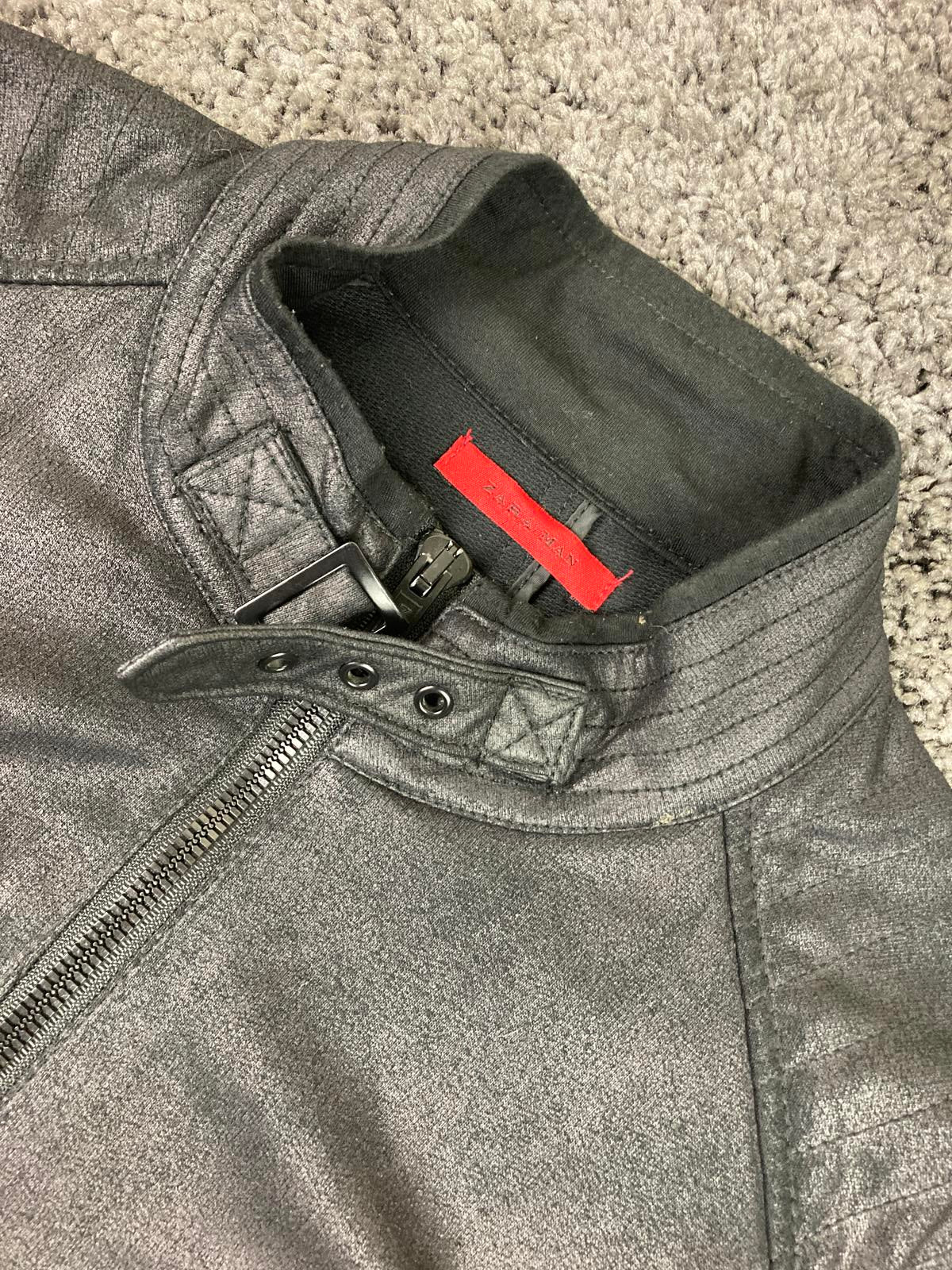 Zara Man Faux Leather Moto Jacket Black XL Biker Style Zip Pockets Lined