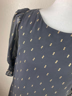 Eliza J Black Dress Gold Metallic Puff Sleeve  Size 8