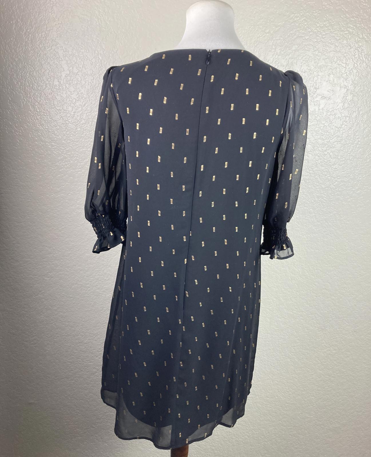 Eliza J Black Dress Gold Metallic Puff Sleeve  Size 8