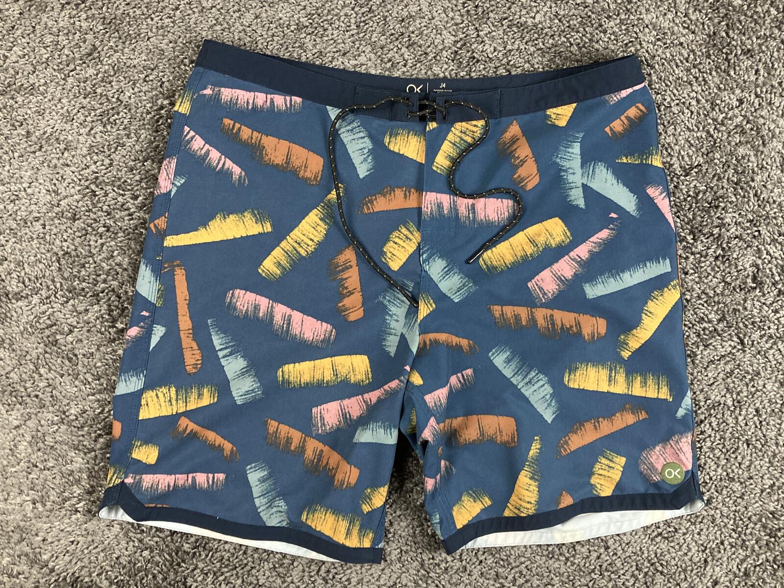 Outerknown Mens Board Shorts Blue Teal Brushstroke Swim Trunks Surf OK Size 34