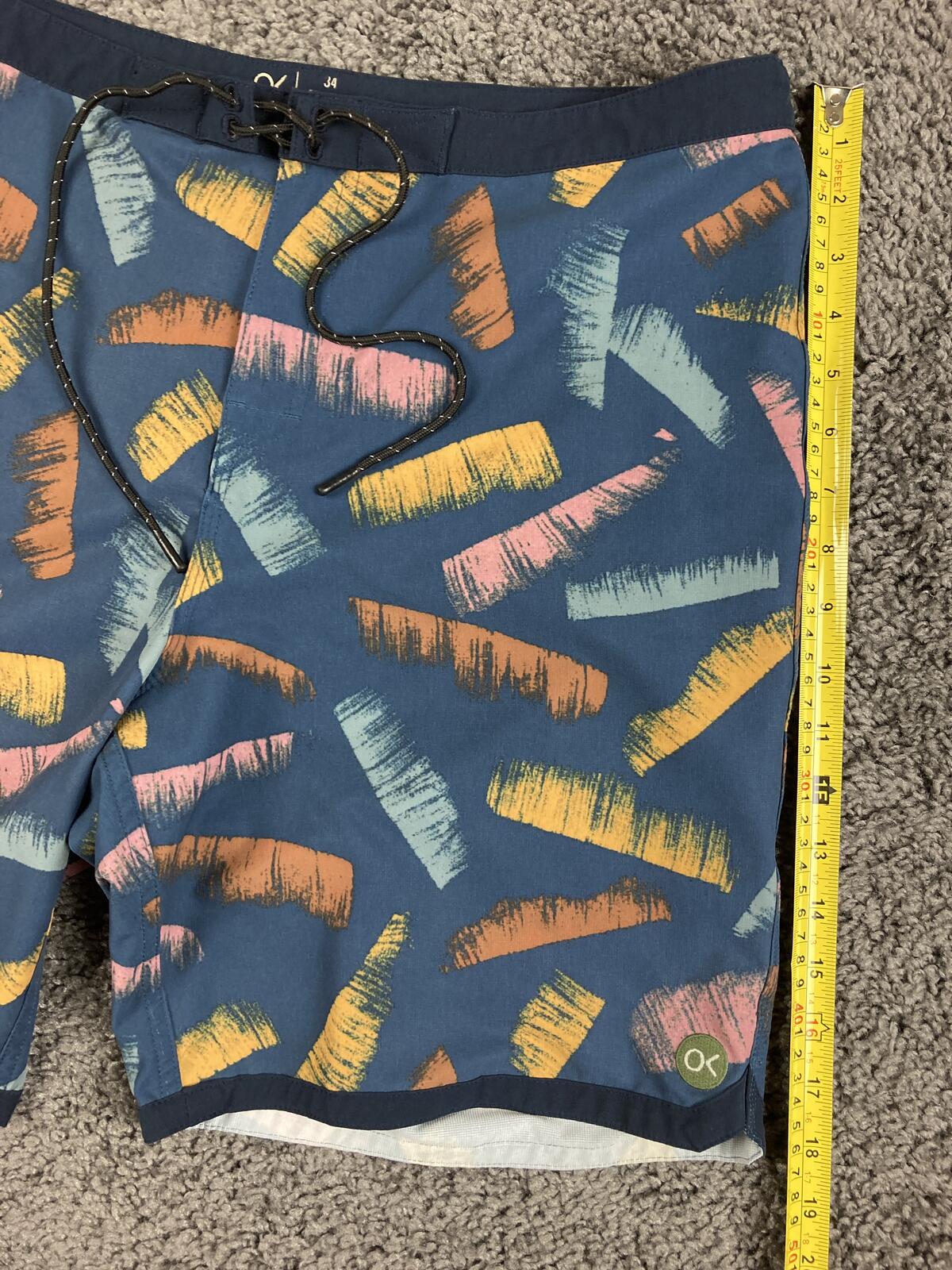 Outerknown Mens Board Shorts Blue Teal Brushstroke Swim Trunks Surf OK Size 34