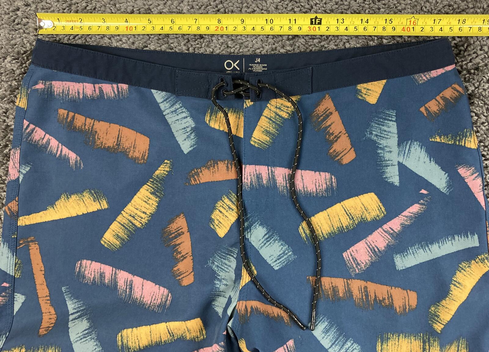 Outerknown Mens Board Shorts Blue Teal Brushstroke Swim Trunks Surf OK Size 34