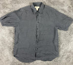 Pronto Uomo Firenze 100% Linen Button Up Shirt Mens Black Pocket Sz XL