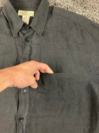 Pronto Uomo Firenze 100% Linen Button Up Shirt Mens Black Pocket Sz XL