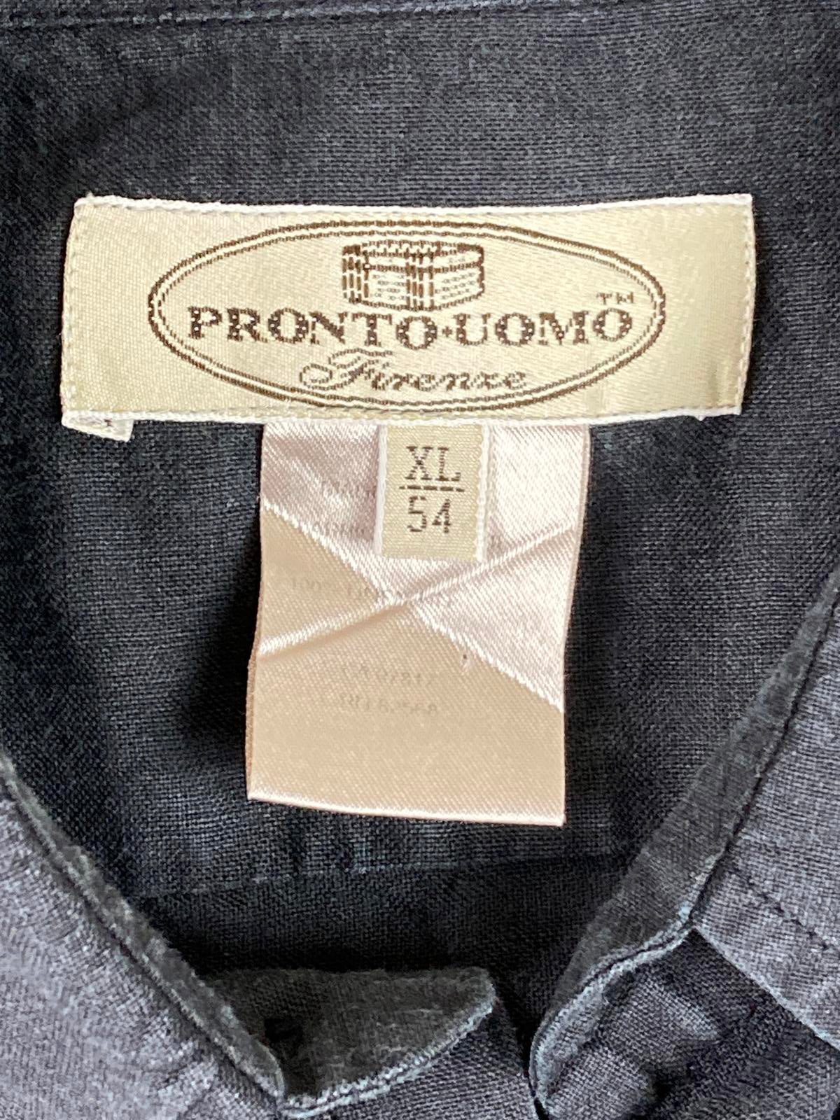Pronto Uomo Firenze 100% Linen Button Up Shirt Mens Black Pocket Sz XL