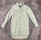 Rails Bowie Studded Shirt Dress Sage Green Linen Blend Snap Front Tunic Sz S