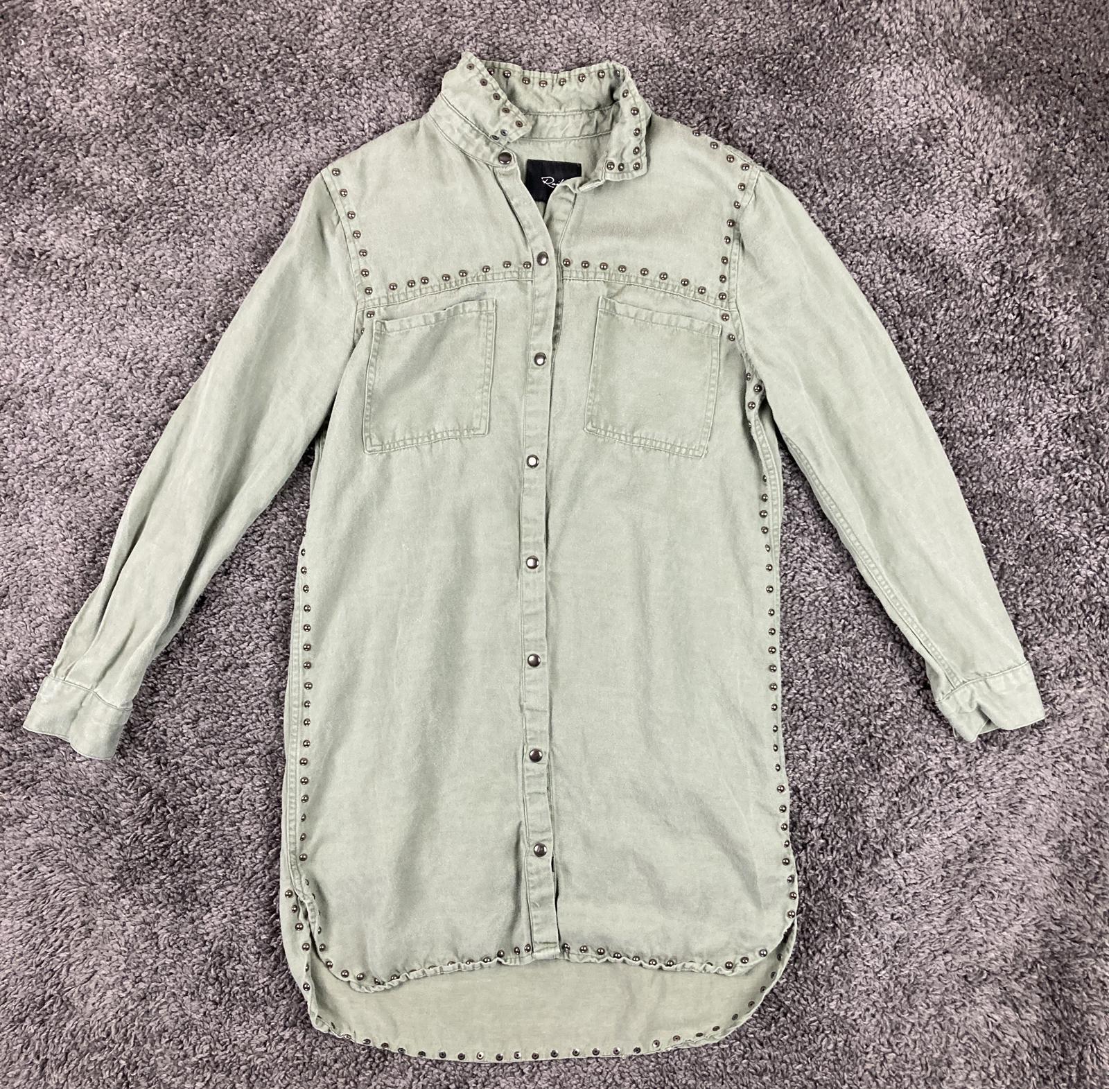 Rails Bowie Studded Shirt Dress Sage Green Linen Blend Snap Front Tunic Sz S