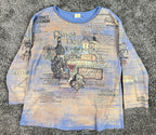 Jess & Jane Women's Top Pinot Noir Wine Print Rhinestone Blue Peach Sz Large