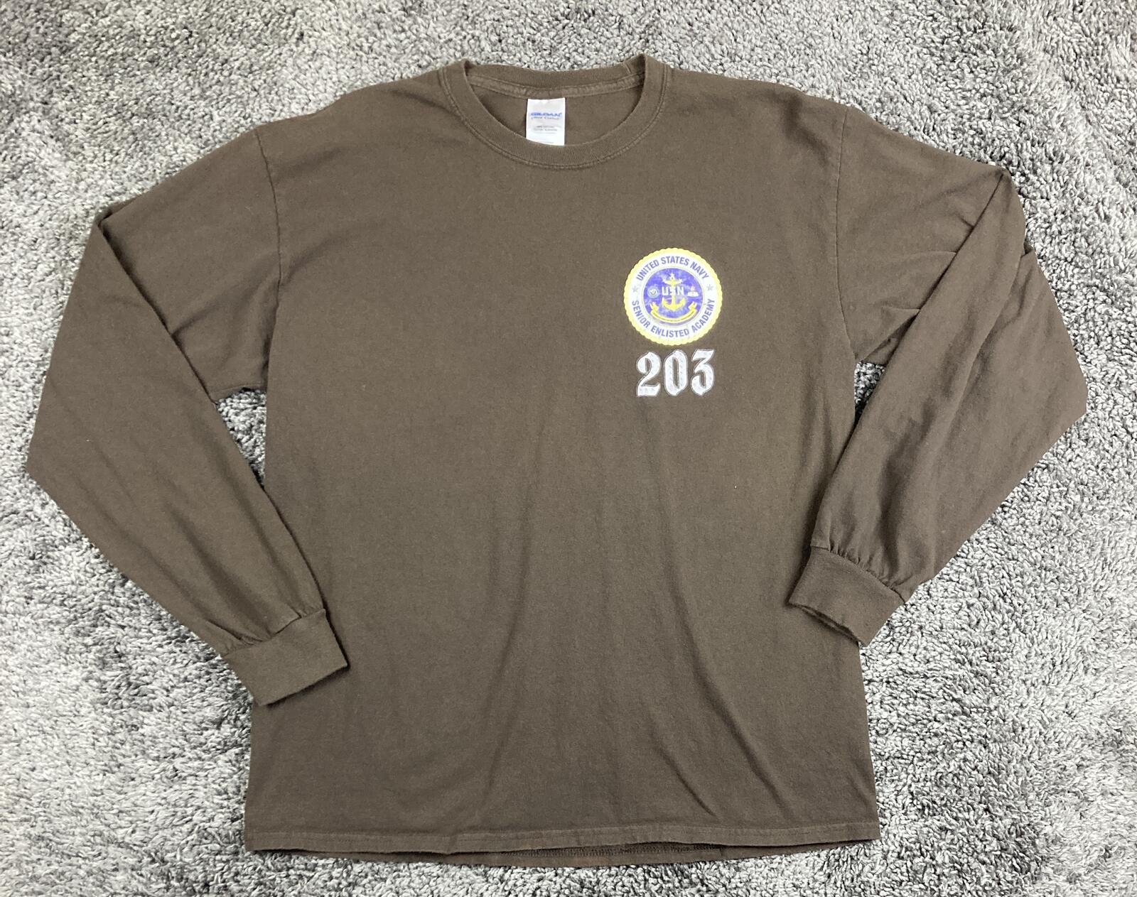 US Navy Senior Enlisted Academy Class 203 GySgt Long Sleeve T-Shirt Brown Sz L