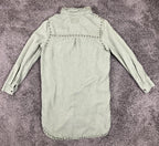 Rails Bowie Studded Shirt Dress Sage Green Linen Blend Snap Front Tunic Sz S