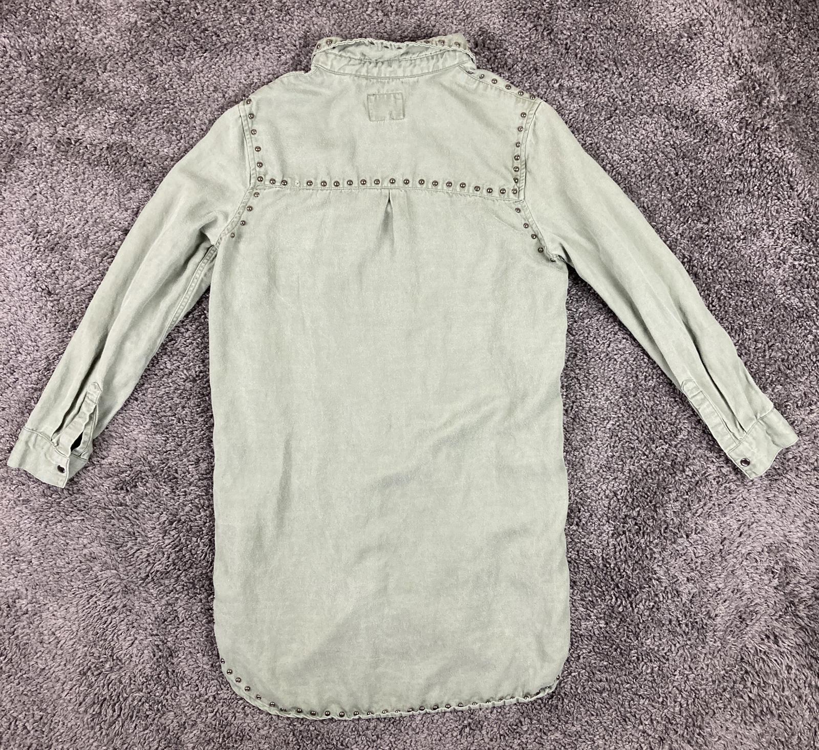Rails Bowie Studded Shirt Dress Sage Green Linen Blend Snap Front Tunic Sz S